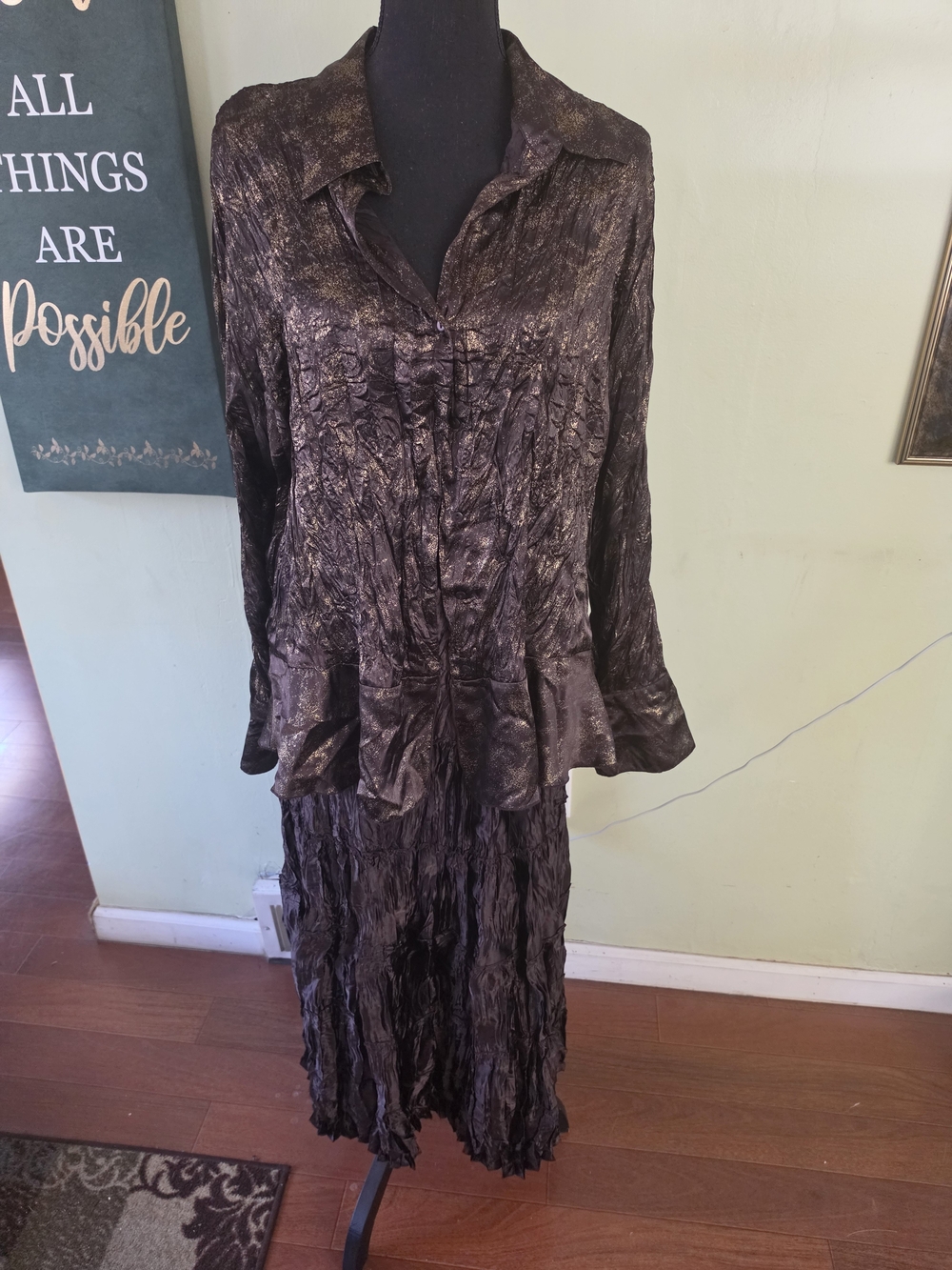 Ashley Stewart Metallic Brown 2 Piece Skirt Set 14/16